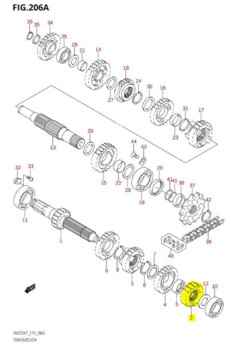 OEM Versnellingsbak Tandwiel Suzuki RM250 2001-2008 2e Versnelling (17 tanden)