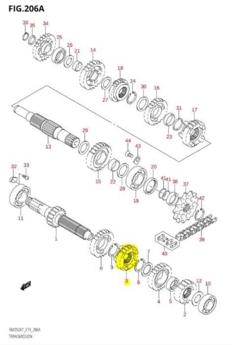 OEM Versnellingsbak Tandwiel Suzuki RM250 2001-2008 3e Versnelling (19 tanden)