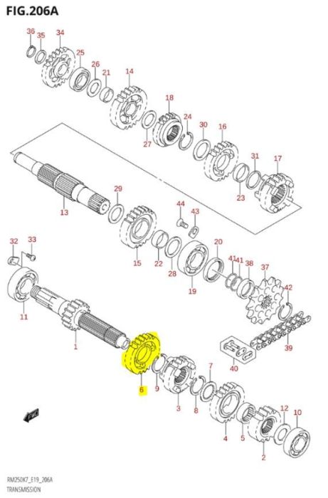 OEM Versnellingsbak Tandwiel Suzuki RM250 1996-2008 5e Versnelling (23 tanden)