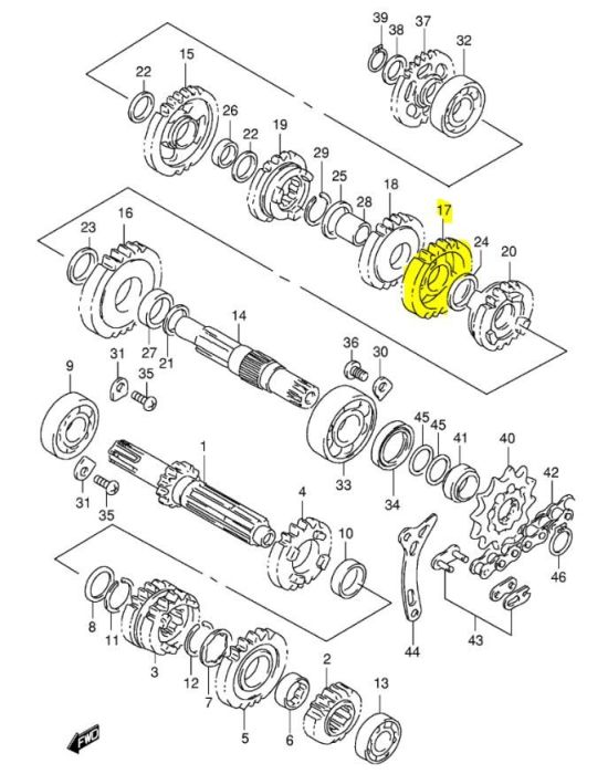 OEM Versnellingsbak Tandwiel Suzuki RM125 1996-2008 3e Versnelling (26 tanden)