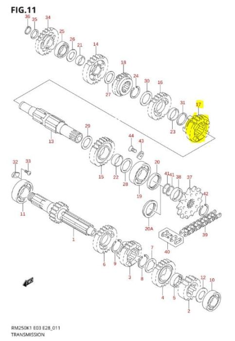 OEM Versnellingsbak Tandwiel Suzuki RM250 2001-2008 4e Versnelling (21 tanden)