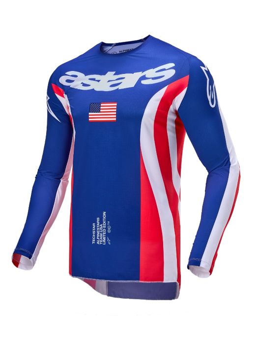 Alpinestars 2024 Techstar Crossshirt Limited Edition Union Red Bud Rood / Blauw / Wit