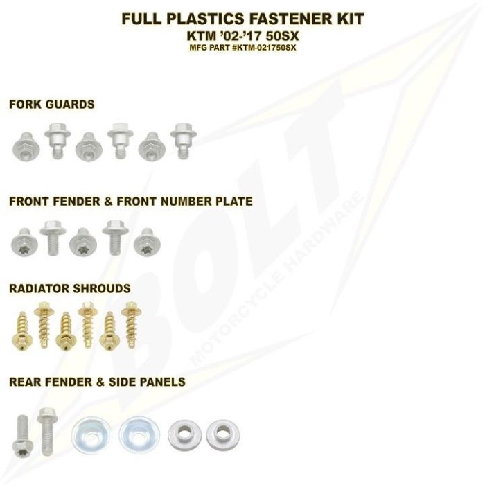 Bolt Full Plastic Boutset KTM SX 50 2002-2017