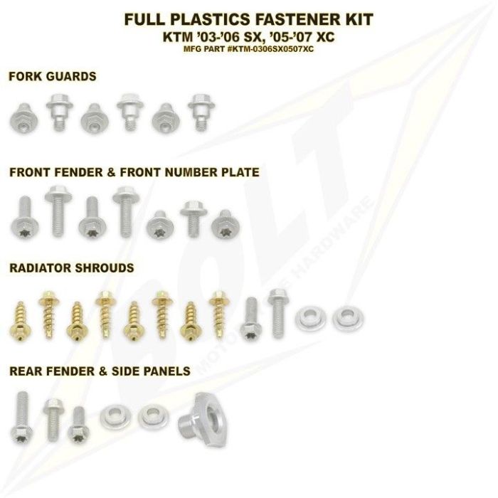 Bolt Full Plastic Boutset KTM SX 2003-2006 / EXC 2005-2007