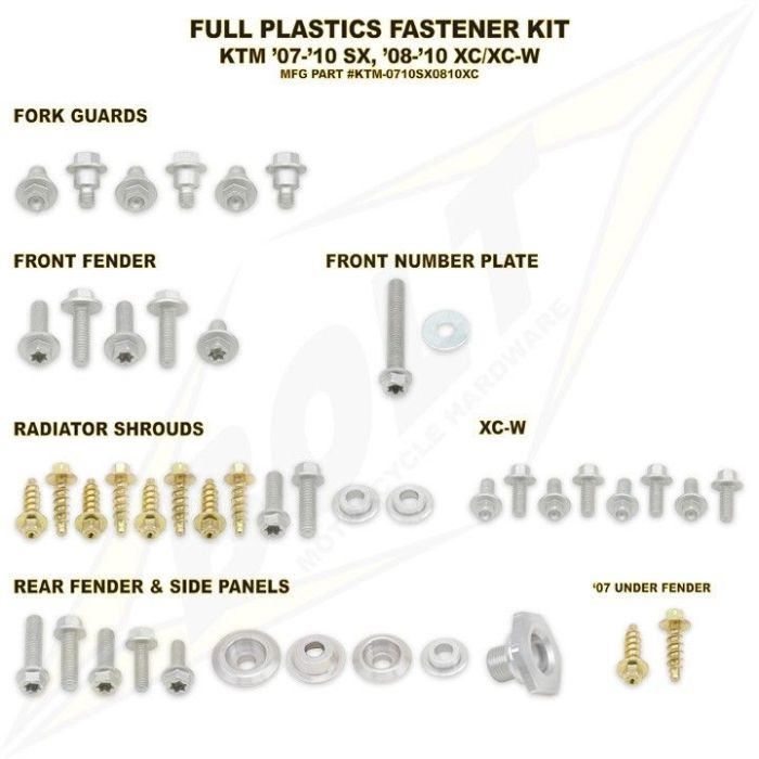 Bolt Full Plastic Boutset KTM SX/ SXF 2007-2010 EXC/EXC-F 2008-2010