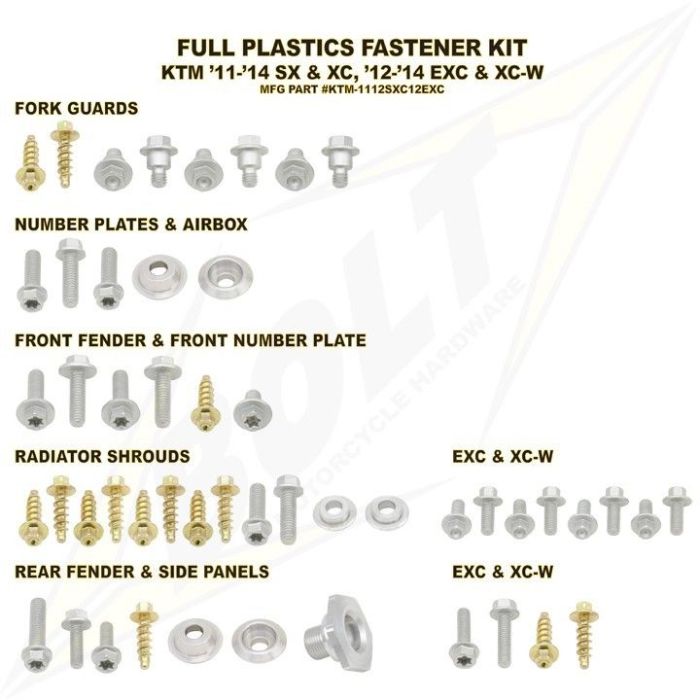 Bolt Full Plastic Boutset KTM SX/ SXF11-2015 / EXC 2012-2015