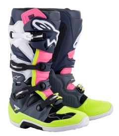 Alpinestars Tech 7 Crosslaarzen Donker Grijs / Donker Blauw / Fluor Roze 